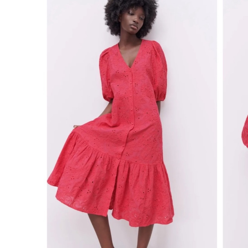 🚫 SOLD 🚫 ZARA Hot Pink Embroidered Floral Maxi Dress Size XS